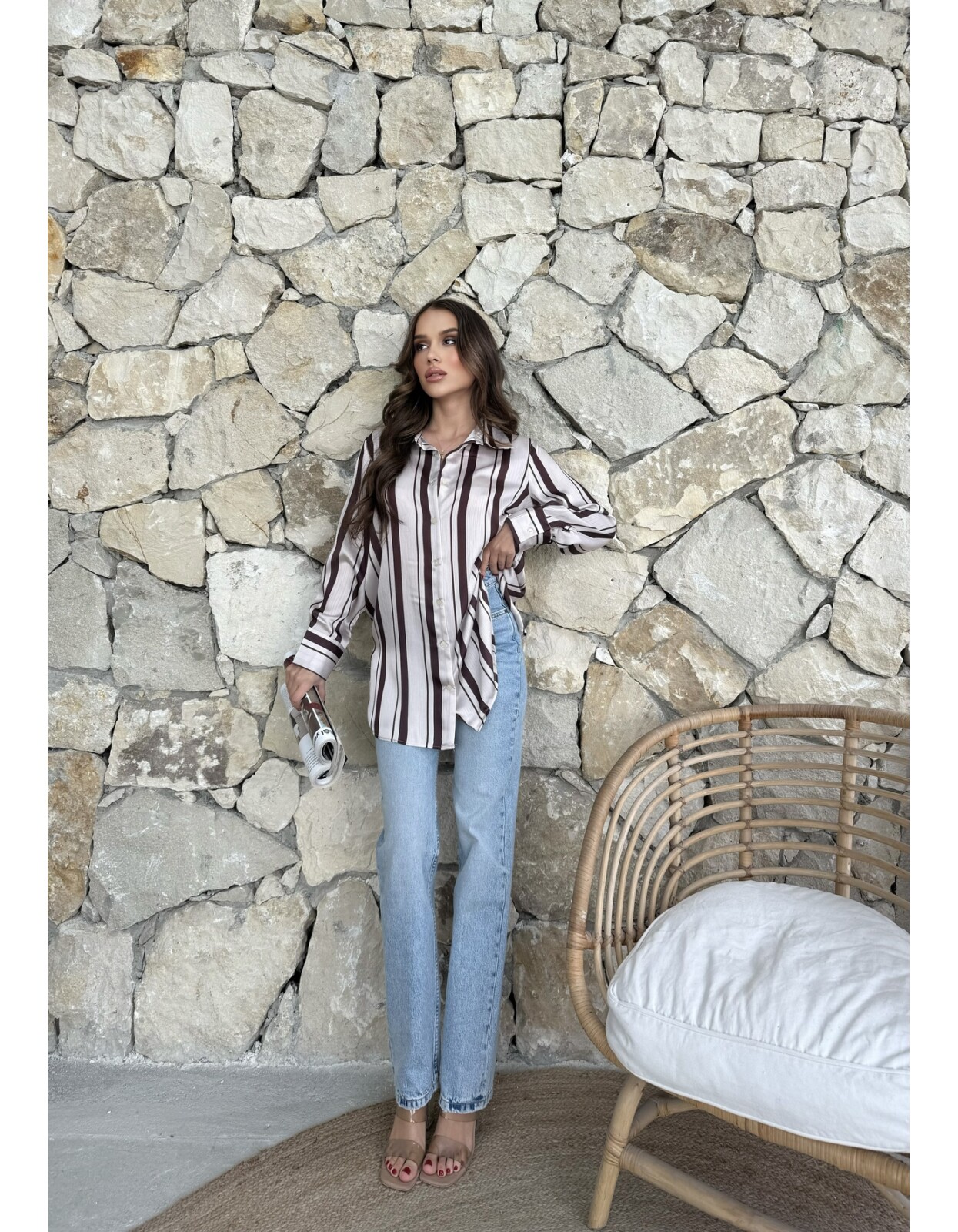 792 - Desenli Saten Gömlek