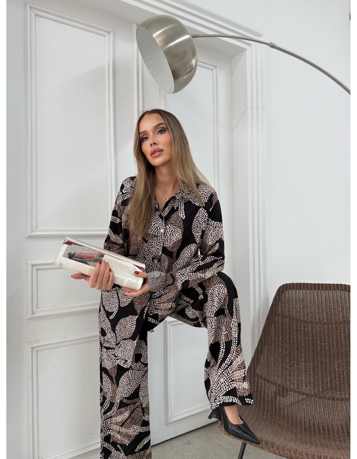 836 - Desenli Saten Takım