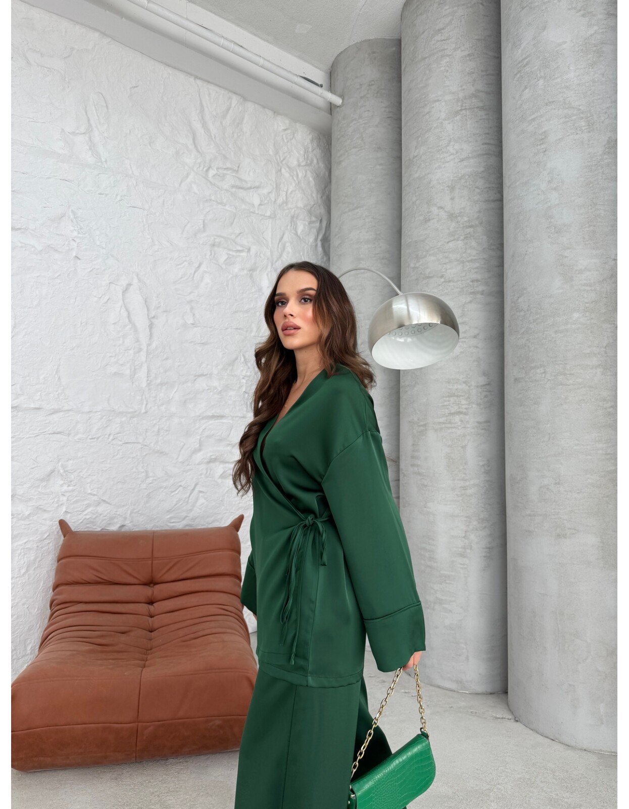 869 - Kruvaze Yandan Bağlamalı Saten Takım