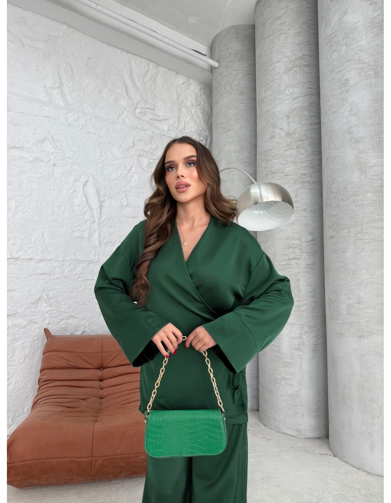 869 - Kruvaze Yandan Bağlamalı Saten Takım