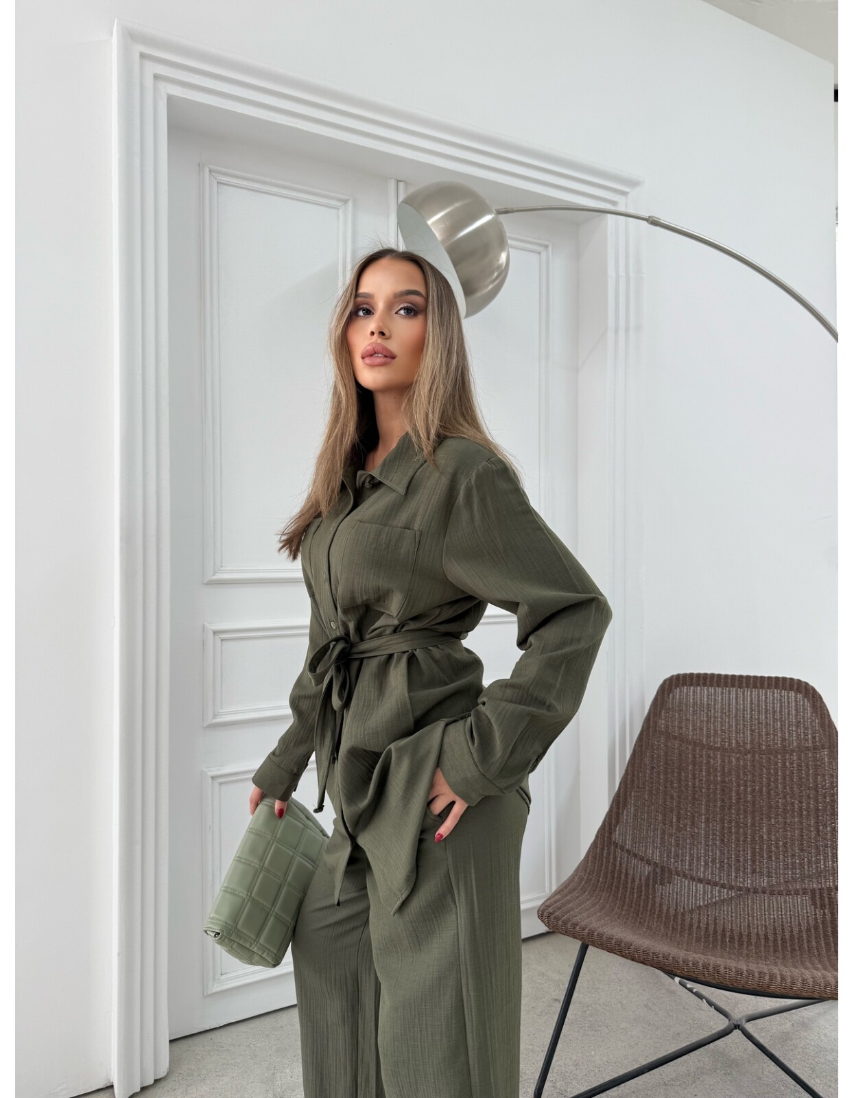 891 - Çift Cep Kemerli Müslin Takım