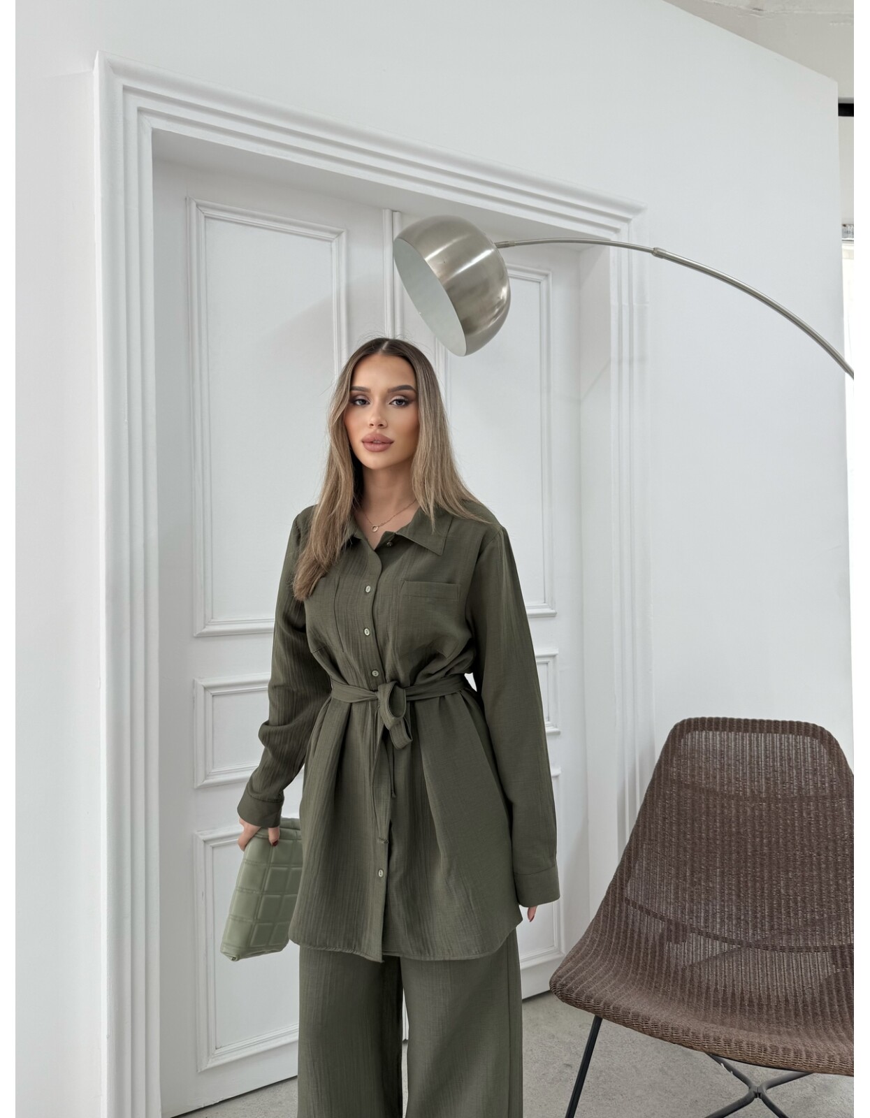 891 - Çift Cep Kemerli Müslin Takım