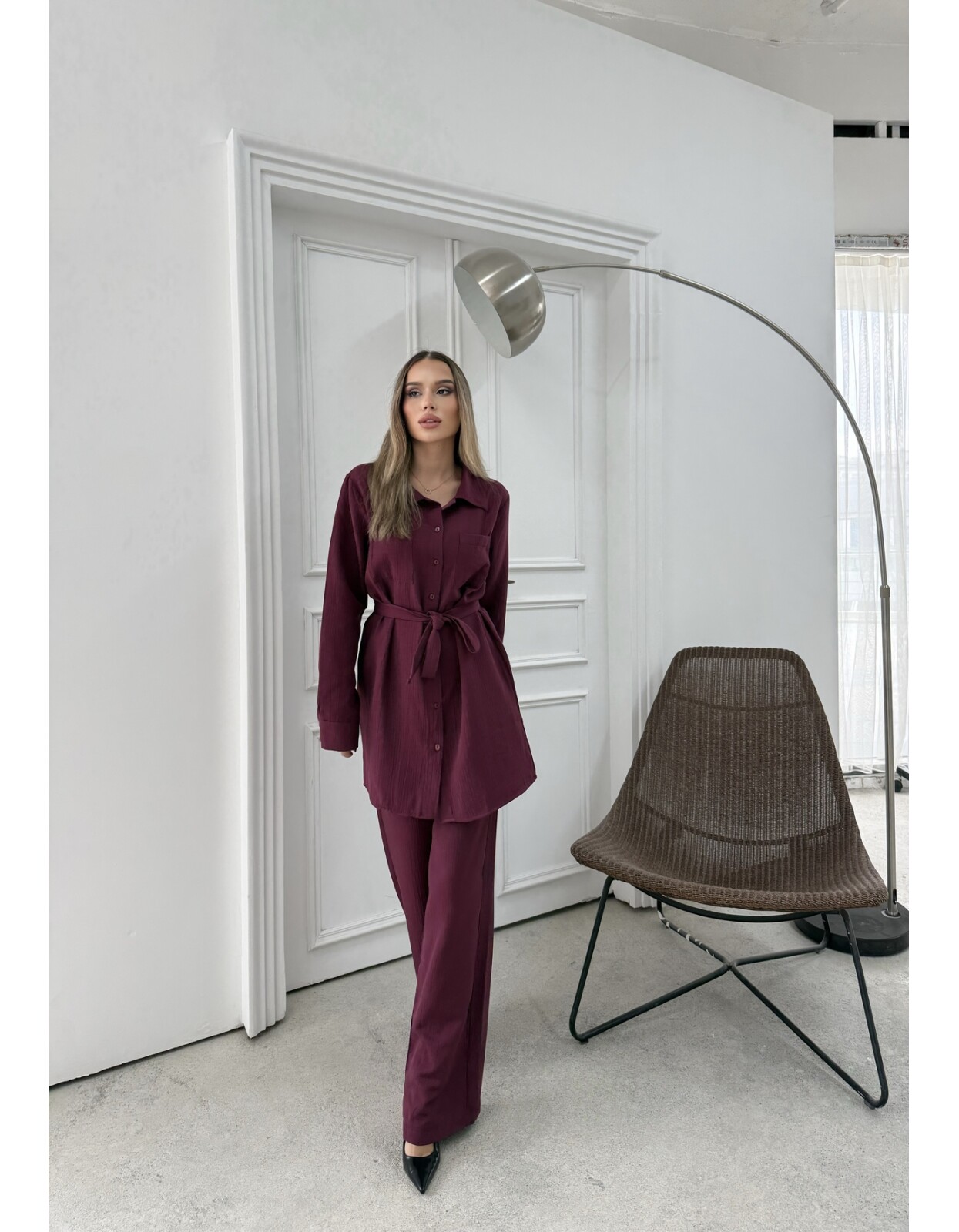 891 - Çift Cep Kemerli Müslin Takım