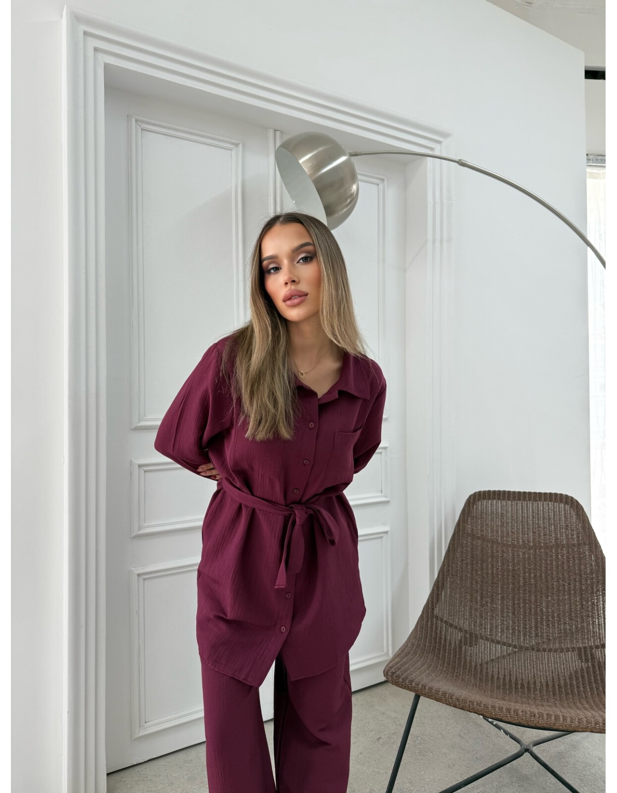 891 - Çift Cep Kemerli Müslin Takım