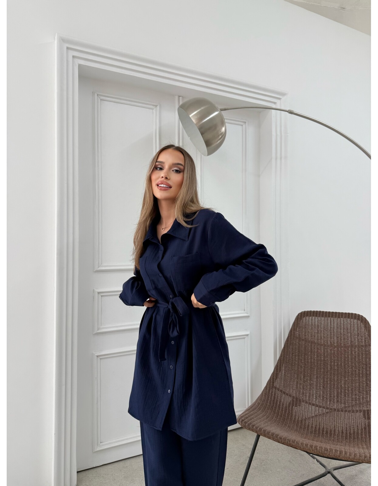 891 - Çift Cep Kemerli Müslin Takım