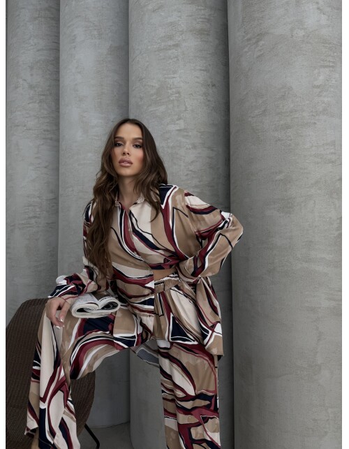 836 - Desenli Floş Saten Takım