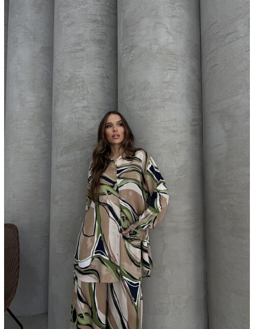 836 - Desenli Floş Saten Takım