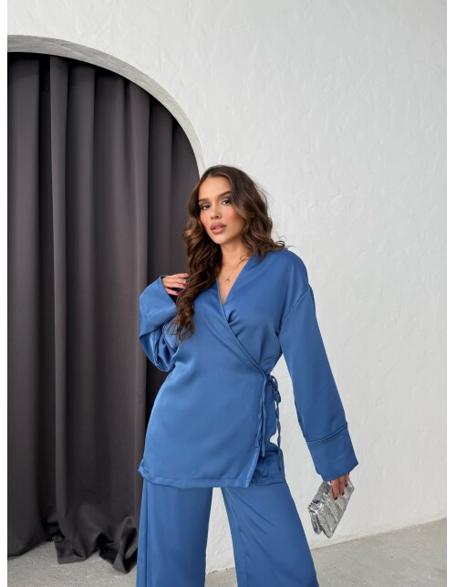 869 - Kruvaze Yandan Bağlamalı Saten Takım