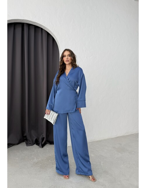 869 - Kruvaze Yandan Bağlamalı Saten Takım