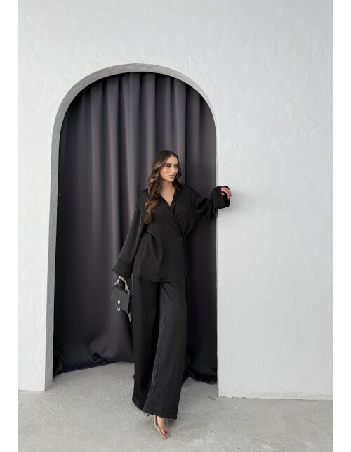 869 - Kruvaze Yandan Bağlamalı Saten Takım