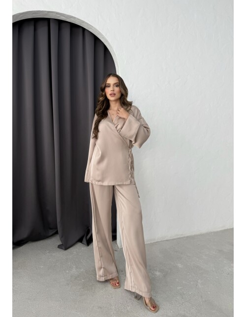 869 - Kruvaze Yandan Bağlamalı Saten Takım