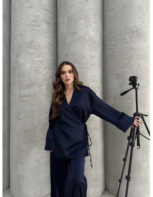 869 - Kruvaze Yandan Bağlamalı Saten Takım