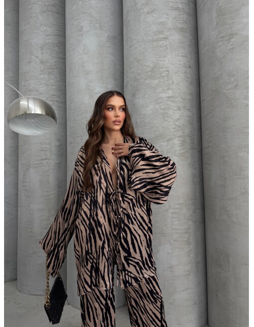 870 - Bağlamalı Desenli Saten Takım