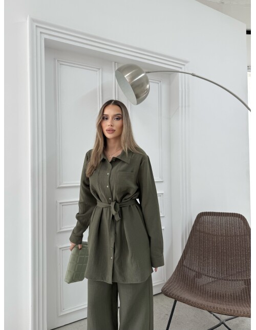 891 - Çift Cep Kemerli Müslin Takım