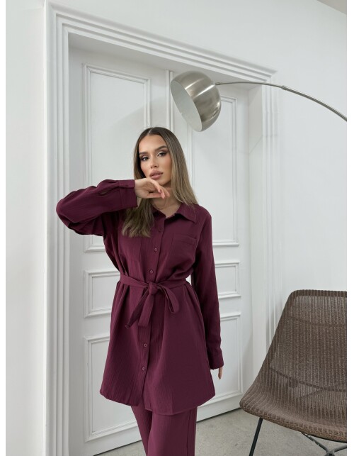 891 - Çift Cep Kemerli Müslin Takım