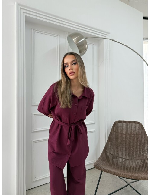 891 - Çift Cep Kemerli Müslin Takım