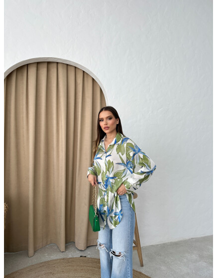 792 - Desenli Saten Gömlek