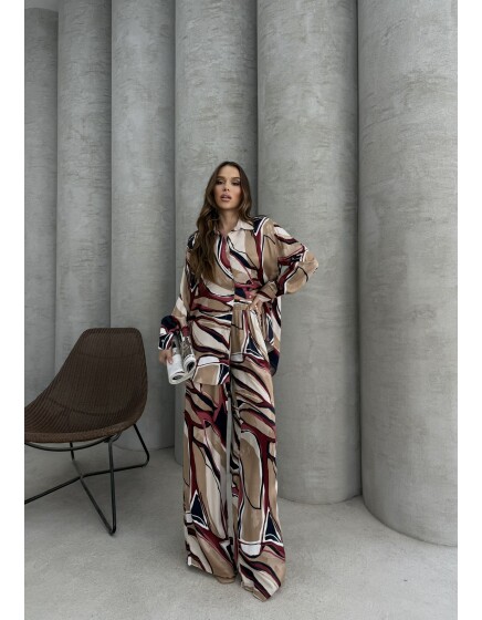 836 - Desenli Floş Saten Takım