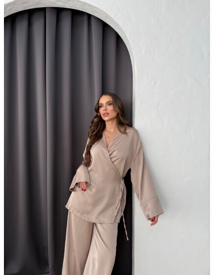 869 - Kruvaze Yandan Bağlamalı Saten Takım