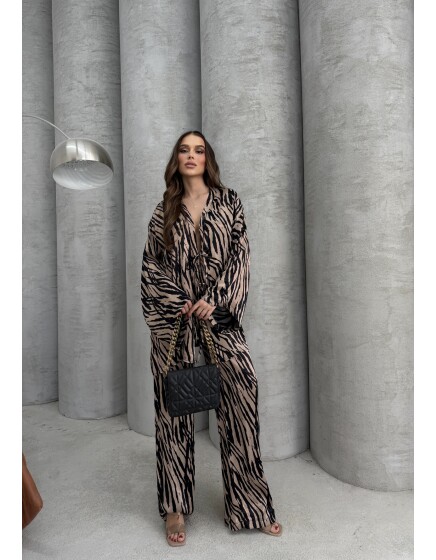 870 - Bağlamalı Desenli Saten Takım